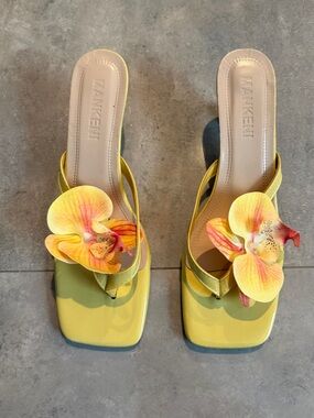 Yellow Floral Slide Sandals